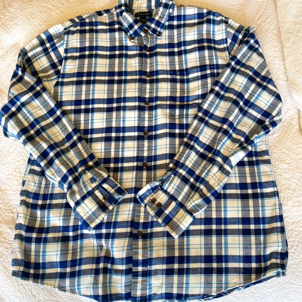 Lands End light weight plaid flannel shirt XL tall